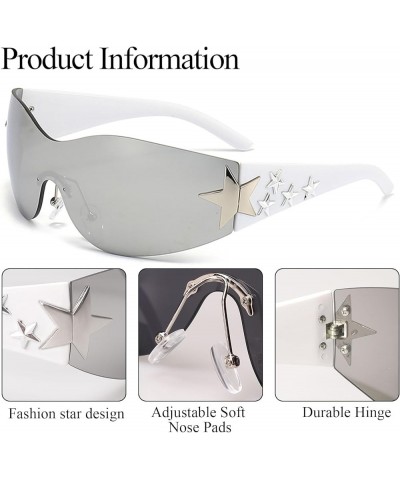 Star Y2K Sunglasses for Women Rimless Shield Wrap Around Sunglasses Oversized Fashion Aesthetic Glasses Shades White $8.84 Re...