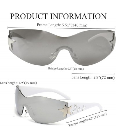 Star Y2K Sunglasses for Women Rimless Shield Wrap Around Sunglasses Oversized Fashion Aesthetic Glasses Shades White $8.84 Re...