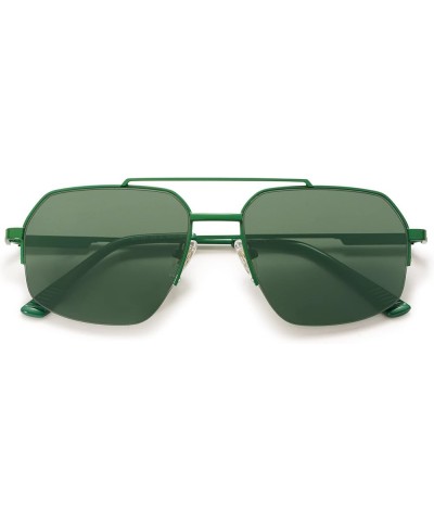 Trendy Aviator Sunglasses Mens Womens Retro Double Bridge Metal Semi-Rimless Shades Lentes De Sol Para Mujer SJ1191 Green $11...