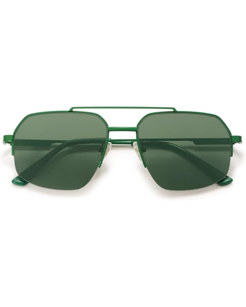 Trendy Aviator Sunglasses Mens Womens Retro Double Bridge Metal Semi-Rimless Shades Lentes De Sol Para Mujer SJ1191 Green $11...