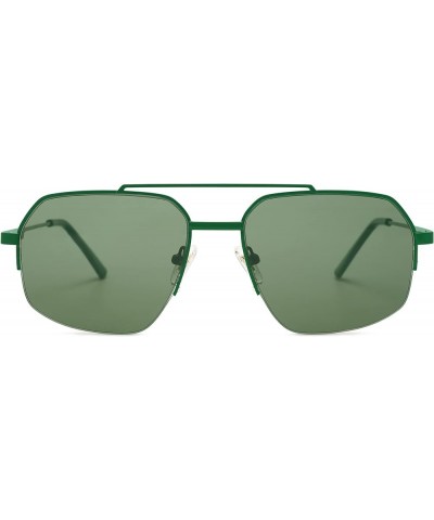 Trendy Aviator Sunglasses Mens Womens Retro Double Bridge Metal Semi-Rimless Shades Lentes De Sol Para Mujer SJ1191 Green $11...