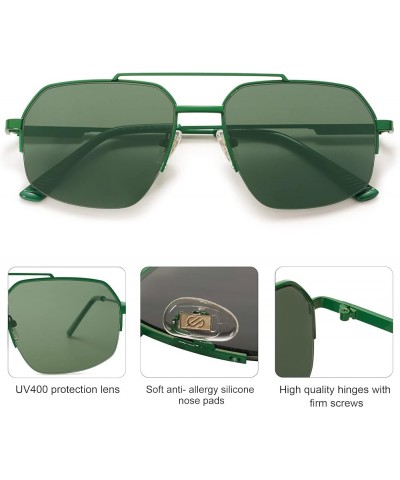 Trendy Aviator Sunglasses Mens Womens Retro Double Bridge Metal Semi-Rimless Shades Lentes De Sol Para Mujer SJ1191 Green $11...