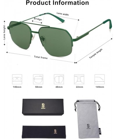 Trendy Aviator Sunglasses Mens Womens Retro Double Bridge Metal Semi-Rimless Shades Lentes De Sol Para Mujer SJ1191 Green $11...