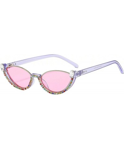 Rhinestone Cat Sunglasses Women Small Diamond Female Eyewear Vintage Sunglasses Men Shades UV400 Purple $9.87 Designer