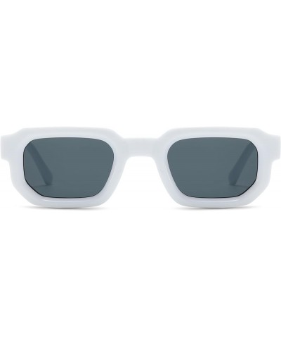 Rectangle Retro Sunglasses for Women Men Vintage Square Frame Fashion 90s Accessories White $11.59 Square