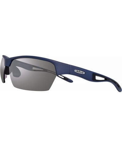 Sunglasses Jett: Polarized Lens with Semi-Rimless Rectangle Wrap Frame Matte Navy Frame With Graphite Lens $77.50 Rimless