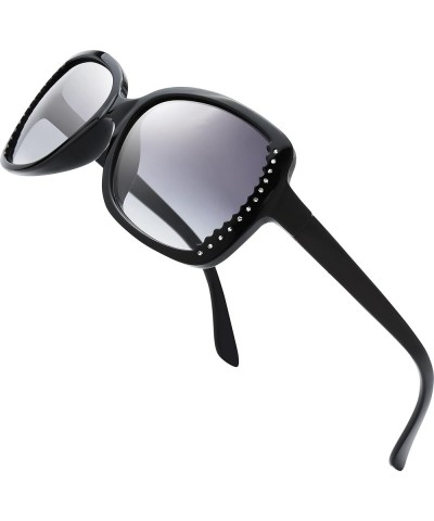 Women's Square Jackie O Butterfly Fashion Rhinestones Sunglasses - Exquisite Packaging - FR19471 Black, Grey Gradient $9.00 O...