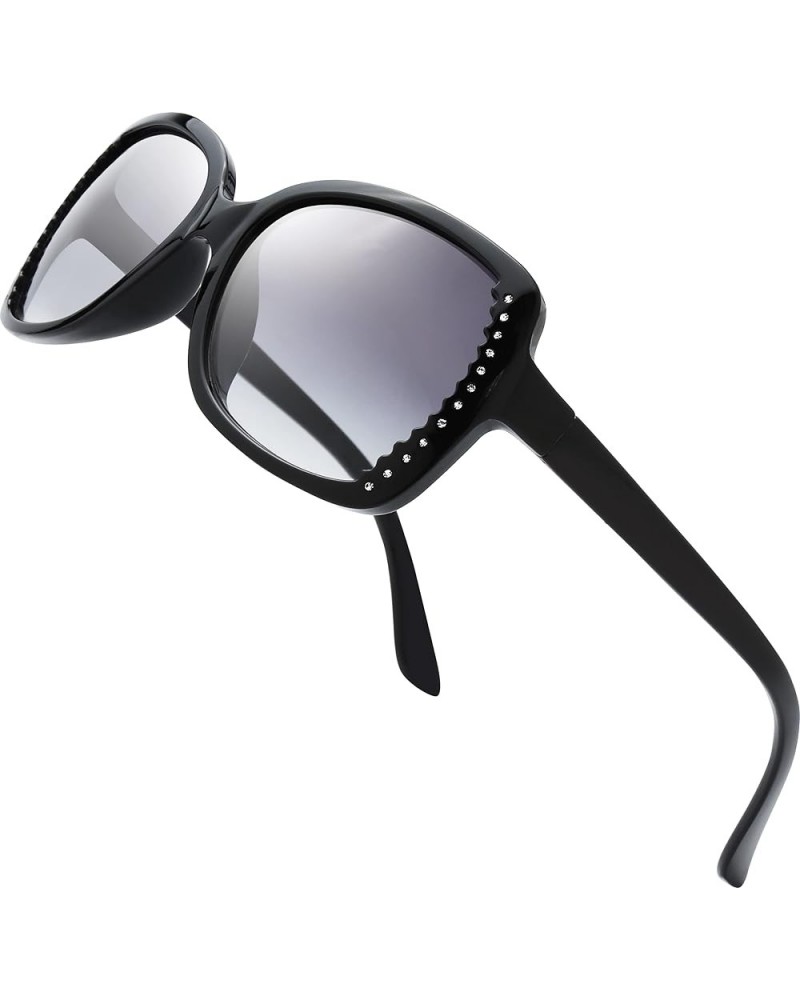 Women's Square Jackie O Butterfly Fashion Rhinestones Sunglasses - Exquisite Packaging - FR19471 Black, Grey Gradient $9.00 O...