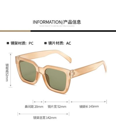 Square Frame UV Anti-ultraviolet Sunglasses for Men and Women Big Face Jelly Color Sunglasses Transparent Tea Frame Green Fla...