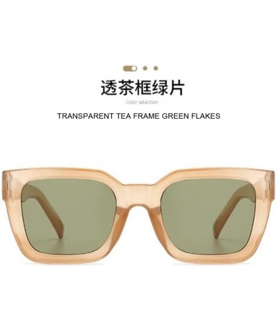 Square Frame UV Anti-ultraviolet Sunglasses for Men and Women Big Face Jelly Color Sunglasses Transparent Tea Frame Green Fla...