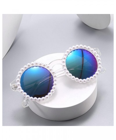 Luxury Fine Shimmering Pearl Sun Glasses Women Round Sun Glasses Retro Bling Sunglasses Female Beach party Eyewear 2pcs-blue&...