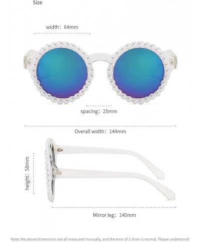 Luxury Fine Shimmering Pearl Sun Glasses Women Round Sun Glasses Retro Bling Sunglasses Female Beach party Eyewear 2pcs-blue&...