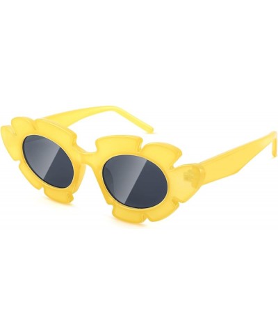 Trendy Flower Sunglasses Cat Eye for Women Men Retro Fun Chunky Y2K Glasses Shades UV400 A-yellow/Grey $6.08 Oval