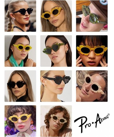 Trendy Flower Sunglasses Cat Eye for Women Men Retro Fun Chunky Y2K Glasses Shades UV400 A-yellow/Grey $6.08 Oval