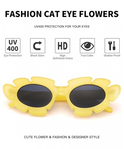 Trendy Flower Sunglasses Cat Eye for Women Men Retro Fun Chunky Y2K Glasses Shades UV400 A-yellow/Grey $6.08 Oval