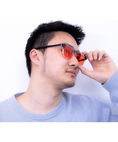 Men's & Women's Designer Sunglasses Fun Cool y2k Tony Stark Square Shades Clear Frame Teen Sun Glasses Red $12.05 Square