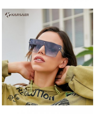 Chic Oversized Square Women Men One Piece Sunglasses Fashion Flat Top Large Unisex Sunglasses Women Men K7110 Bright Beige/Br...