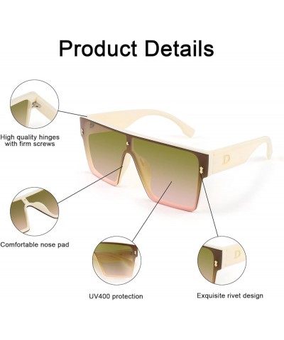 Chic Oversized Square Women Men One Piece Sunglasses Fashion Flat Top Large Unisex Sunglasses Women Men K7110 Bright Beige/Br...