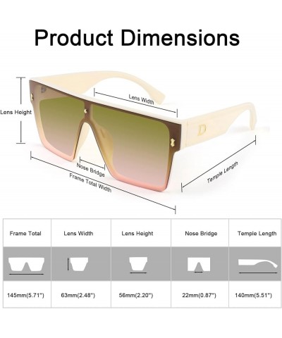 Chic Oversized Square Women Men One Piece Sunglasses Fashion Flat Top Large Unisex Sunglasses Women Men K7110 Bright Beige/Br...