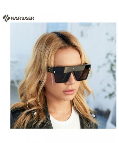 Chic Oversized Square Women Men One Piece Sunglasses Fashion Flat Top Large Unisex Sunglasses Women Men K7110 Bright Beige/Br...