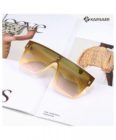 Chic Oversized Square Women Men One Piece Sunglasses Fashion Flat Top Large Unisex Sunglasses Women Men K7110 Bright Beige/Br...