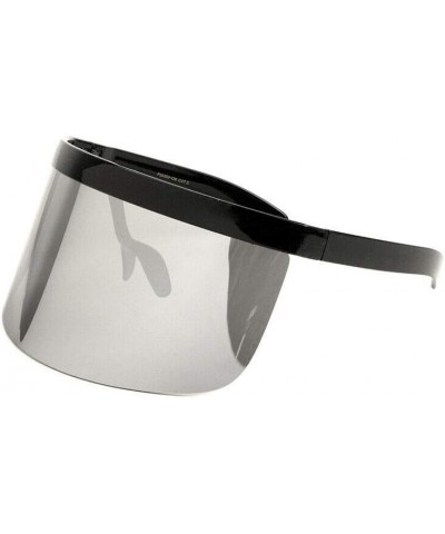 Half Rim Flat Top Oversized XXL Mono Shield Futuristic Wrap Face Visor Sunglasses Black Frame Silver Mirror Lens $10.23 Overs...