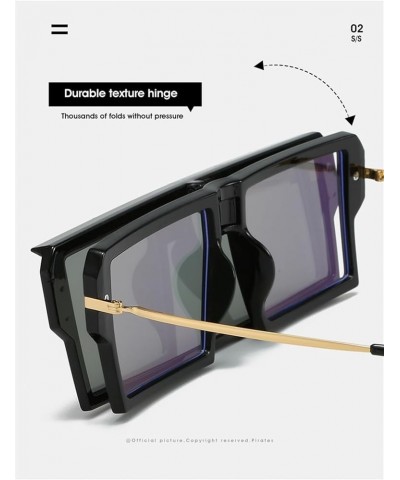 Flip-up One-piece Square Large Frame Sunglasses For Men And Women F $15.45 Designer