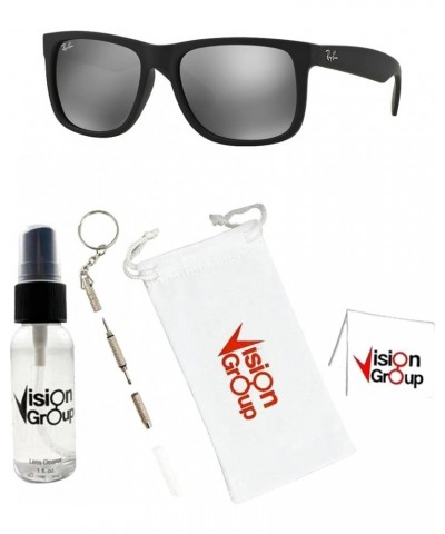 RB4165 Justin Sunglasses + Vision Group Accessories Bundle Rubber Black/Grey Mirror Silver (622/6g) $72.40 Square