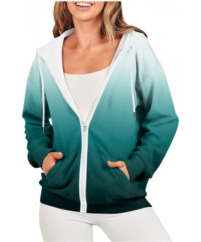 Womens Hoodies Zip Up Drawstring Sweatshirts Long Sleeve Oversized Y2k Clothes Casual Loose Jackets with Pockets 4-cyan $11.2...