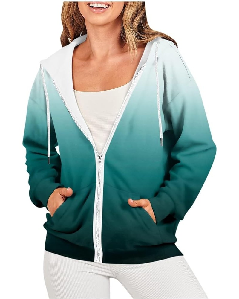 Womens Hoodies Zip Up Drawstring Sweatshirts Long Sleeve Oversized Y2k Clothes Casual Loose Jackets with Pockets 4-cyan $11.2...