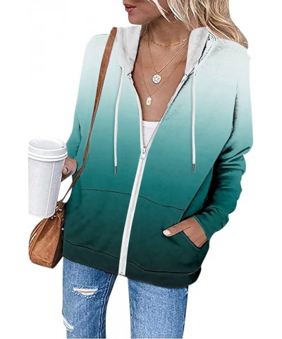 Womens Hoodies Zip Up Drawstring Sweatshirts Long Sleeve Oversized Y2k Clothes Casual Loose Jackets with Pockets 4-cyan $11.2...