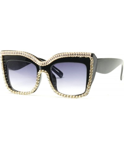 Oversized Square Sunglasses for Women Trendy Classic Retro Large Frame Shiny Rhinestone Sunglasses Ladies Shades UV400 Black ...