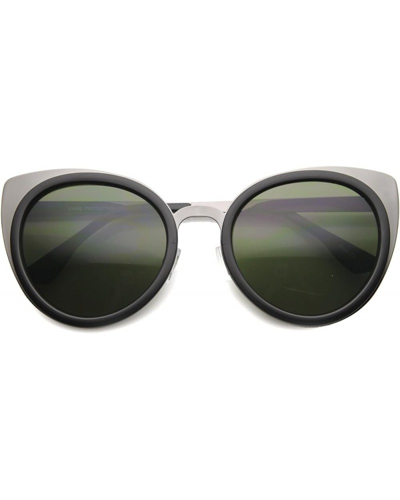 Elegant Round High Pointed Metal Corner Cat Eye Sunglasses 54mm Matte Black-gunmetal / Green $8.50 Cat Eye