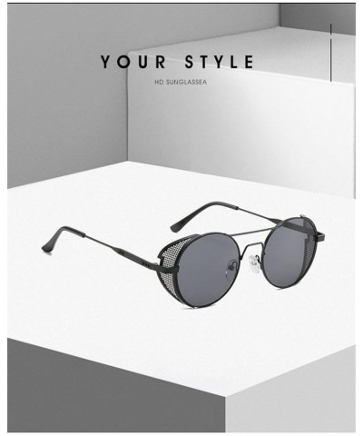 Retro Punk Round Frame Metal Sunglasses for Men and Women (Color : J, Size : 1) 1 C $11.90 Designer