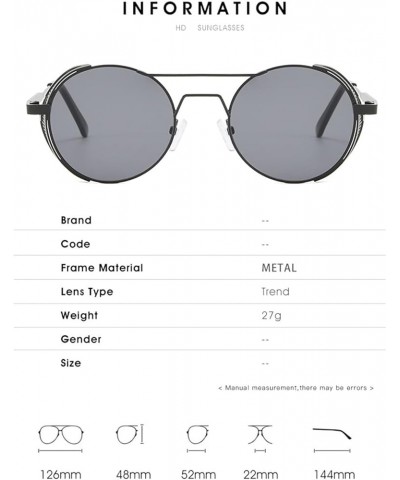 Retro Punk Round Frame Metal Sunglasses for Men and Women (Color : J, Size : 1) 1 C $11.90 Designer