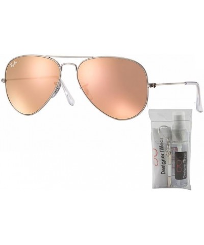 RB3025 Metal Aviator Sunglasses For Men For Women + BUNDLE with Designer iWear Eyewear Care Kit Matte Silver/Brown Pink Mirro...