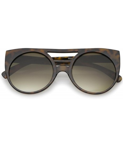 Women's Flat Top Cutout Round Lens Oversize Cat Eye Sunglasses 52mm Brown-tortoise / Grey Gradient $8.00 Oversized