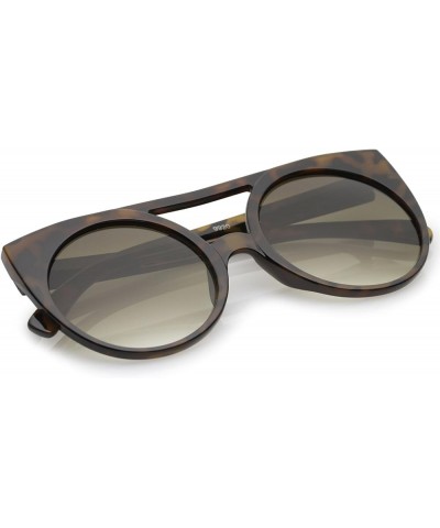 Women's Flat Top Cutout Round Lens Oversize Cat Eye Sunglasses 52mm Brown-tortoise / Grey Gradient $8.00 Oversized