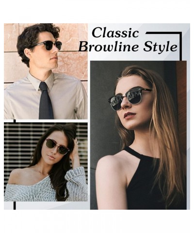 Polarized Sunglasses Men Women,Semi Rimless Retro Shades UV400 Protection B2-(2 Pack) Glossy Black | Black | Golden Rim / Bro...