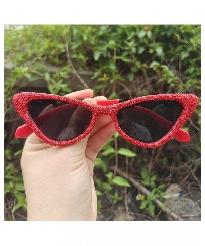 Bling Rhinestones Sunglasses Women Cat Eye Diamond Sun Glasses Female Fashion Square Eyeglasses 2pcs-black&red $10.16 Designer