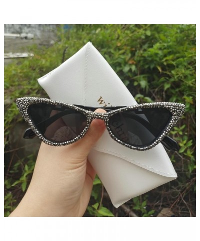 Bling Rhinestones Sunglasses Women Cat Eye Diamond Sun Glasses Female Fashion Square Eyeglasses 2pcs-black&red $10.16 Designer