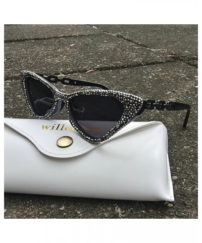 Bling Rhinestones Sunglasses Women Cat Eye Diamond Sun Glasses Female Fashion Square Eyeglasses 2pcs-black&red $10.16 Designer