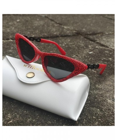 Bling Rhinestones Sunglasses Women Cat Eye Diamond Sun Glasses Female Fashion Square Eyeglasses 2pcs-black&red $10.16 Designer