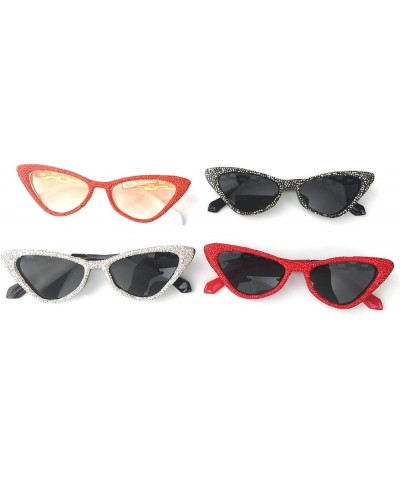 Bling Rhinestones Sunglasses Women Cat Eye Diamond Sun Glasses Female Fashion Square Eyeglasses 2pcs-black&red $10.16 Designer