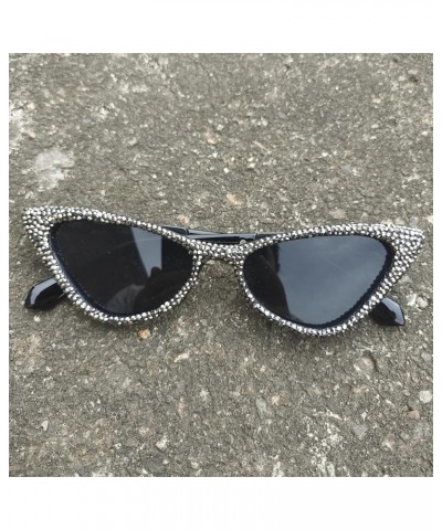 Bling Rhinestones Sunglasses Women Cat Eye Diamond Sun Glasses Female Fashion Square Eyeglasses 2pcs-black&red $10.16 Designer