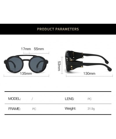 Retro Round Metal Frame Sunglasses with Leather Sideshield - Mirrored Eyeglasses for Men Tea $10.78 Square