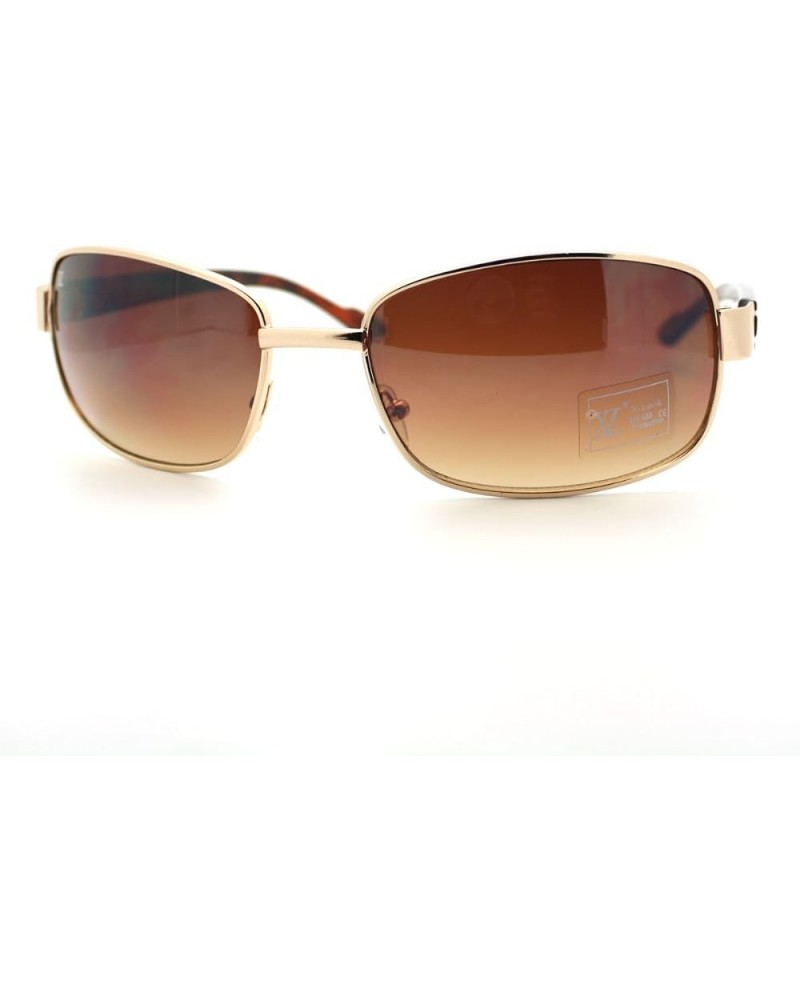 Mens Fashion Sunglasses Round Rectangular Classic Metal Frame Gold Tort brown $8.49 Rectangular