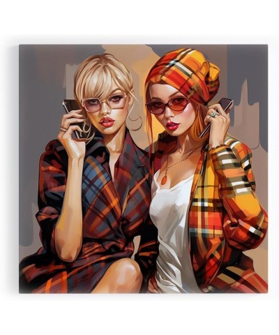 Framed wall Art for Lobby. Autumn Chic: Trendsetting Duo in Sunglasses and Plaid, 36 x 24 inch 45 x 30" (115 x 77cm) $70.52 D...