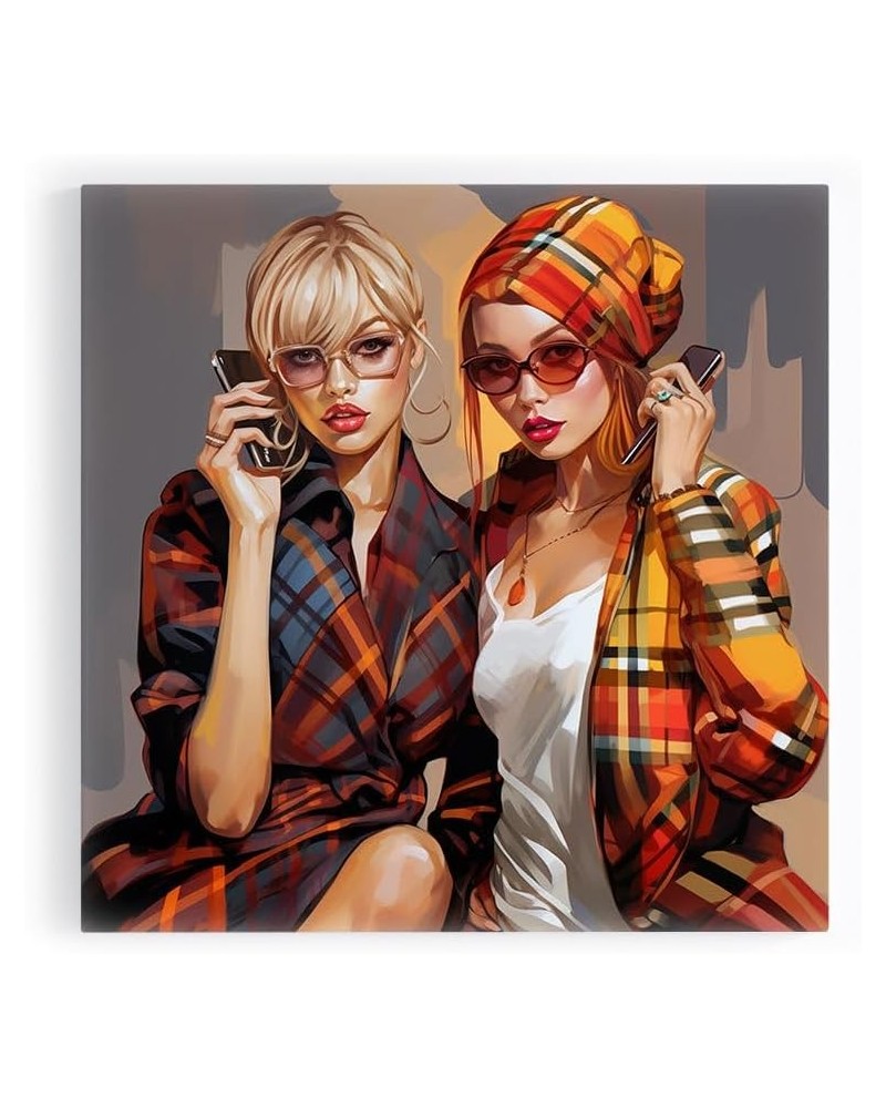 Framed wall Art for Lobby. Autumn Chic: Trendsetting Duo in Sunglasses and Plaid, 36 x 24 inch 45 x 30" (115 x 77cm) $70.52 D...