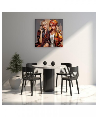 Framed wall Art for Lobby. Autumn Chic: Trendsetting Duo in Sunglasses and Plaid, 36 x 24 inch 45 x 30" (115 x 77cm) $70.52 D...